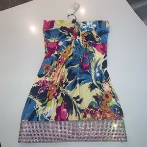 Strapless Swarovski studded mini dress